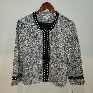 Tahari Arthur S. Levine Womens Tweed Pearl Trim Jacket Size 16
